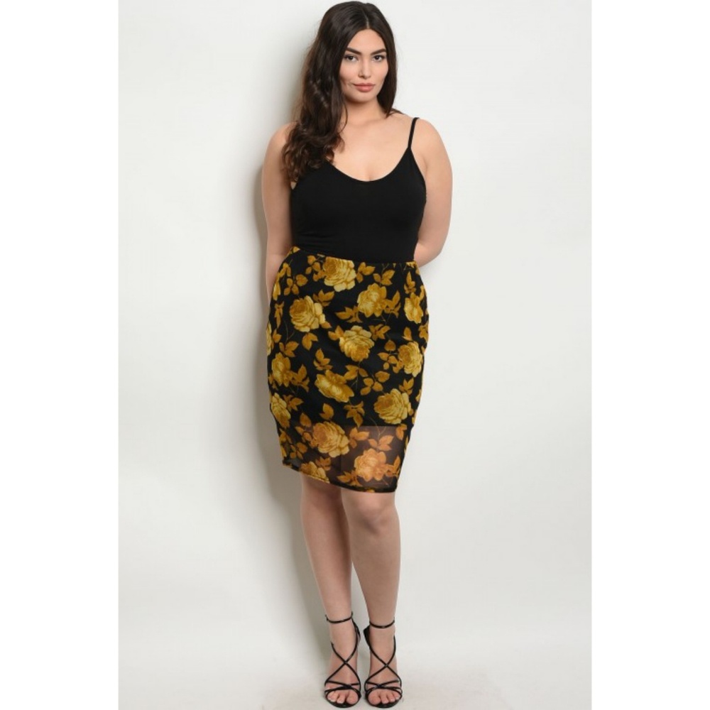 Zenobia plus size skirts floral 1x 2x black
